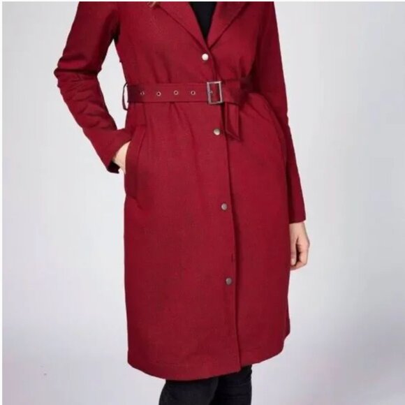 Mia Melon Belted Raincoat - Red, Size Small - Picture 5 of 7
